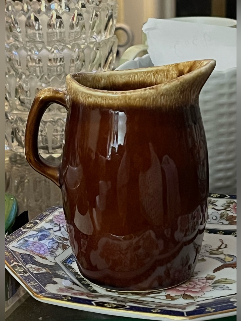 Vintage Hull Pottery Stoneware Brown Drip Glaze Pitcher Creamer 4.5” USA